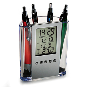 Promotion cadeaux bureau papeterie multifonction bureau stylo porte-crayon LCD réveil électronique calendrier perpétuel porte-stylo - Product Image 2