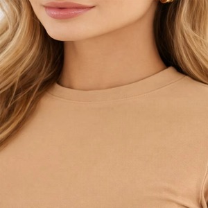 Activewear fashion slim fit cropped solid color t shirt breathable o-neck short sleeves girls cropped t shirt <b>low</b> MOQ - Product Image 4