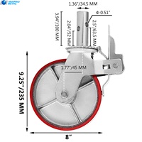 Hanpiao 3 "4" 5 "6" 8 "roulette pivotante de frein roue de verrouillage industrielle pour chariot roulettes PU
