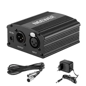 Neewer 1-Kanaals 48V Fantoomvoeding Zwart Met Adapter En Audio Kabel Voor Condensator Microfoon Muziek Opname apparatuur