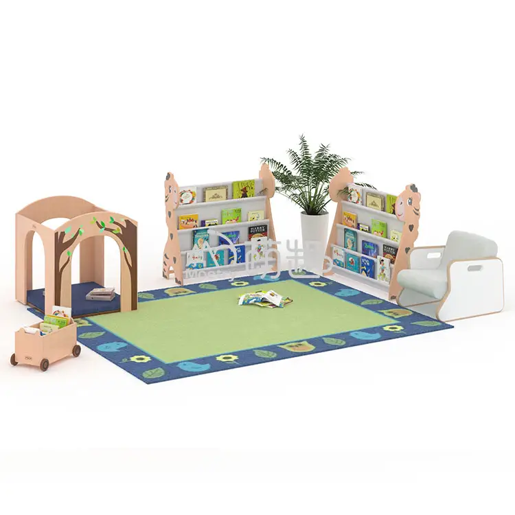 Moetry New Design Baby Bookshelf Daycare Reading Corner Nursery School Kids Furniture Set Solid Wood