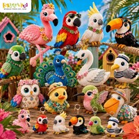 Set Hewan Tropis Hutan Burung Plush Grosir, Flamingo Parrot Toucan Peacock Figur Lembut dengan Gantungan Kunci Karangan Bunga