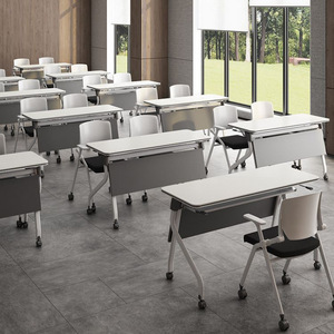 Mesa de Entrenamiento Plegable de Madera Maciza con Bordes de PVC, Combinación Libre, Escritorio de Oficina y Conferencias - Product Image 1