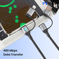 Cable de Carga Multifuncional 4 en 1 Miccell, USB-C a USB-C, Cable USB-C con Efecto de Luz LED Trenzado para iPhone y Android, Carga y Sincronización de Datos