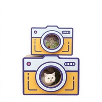Griffoir pour chat classique rétro en forme d'appareil photo, en carton ondulé, avec trou pour la caméra, lit et maisonnette cachette, sans désordre