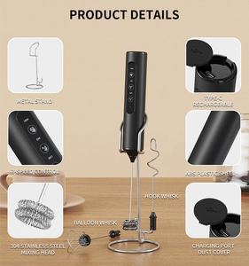 <span class=keywords><strong>Mousseur</strong></span> à <span class=keywords><strong>lait</strong></span> électrique et mini-mixeur portatif tout-en-un rechargeable par USB à 3 vitesses pour le café, la pâtisserie et les boissons - Product Image 3