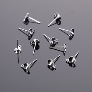 Earring <b>Posts</b> With Bowl Backs 925 Silver Plated Copper For Pearl Earrings Jewelry Findings Components <b>Round</b> Geometric Style - Product Image 1