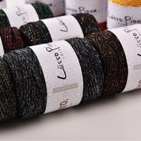 Penjualan terlaris Eropa LUSSO 3mm ultra-lembut dicelup emas ketahanan tinggi poliester benang rajutan datar untuk DIY tas rajut 60m