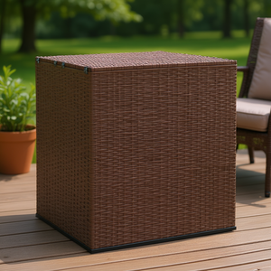 Contenitore porta cuscini da esterno in rattan marrone PE, a un livello, per mobili da giardino - Product Image 2