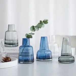 Moderne neue nordic blau asche grau klar farbe kleine mund glas vase für aroma, braten blume, wasserkulturanlage, home dekoration