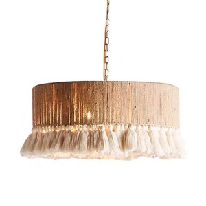 Bohemian Hemp Rope Tassel Chandelier Round E26 <b>LED</b> Ceiling <b>Light</b> <b>For</b> Bedroom Dining <b>Room</b> Quiet Style Lighting Fixture - Product Image 5