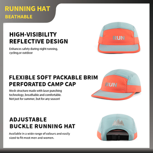 Cappello da Corsa Leggero e Traspirante a 5 Pannelli Personalizzato con Visiera Flessibile ad Asciugatura Rapida <span class=keywords><strong>in</strong></span> Poliestere, Berretto da Maratona <span class=keywords><strong>in</strong></span> Rete - Product Image 6