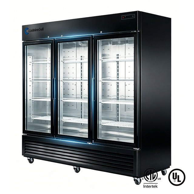 Commercial Three-Door Stainless Steel Beverage Cooler with Fan Cooling Digital Control Automatic Defrost for Supermarket Display