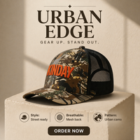 Casquette de camionneur unisexe avec imprimé camouflage Real Tree, devant en sergé noir et dos en maille nid d'abeille, broderie 3D en relief personnalisée