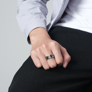 Men's Black White Checkered Titanium Steel Rotating <b>Ring</b> Geometric Design Index Finger Jewelry Gift - Product Image 2
