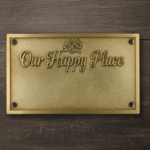 Notre Happy Place 2020 : Étiquette rectangulaire en laiton découpée au laser et gaufrée en 3D avec impression par transfert thermique - Product Image 1