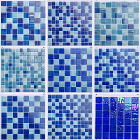 Tuiles en céramique bleues à rayures craquelées en gros, 300x300, mosaïque émaillée pour piscine, tuiles en porcelaine