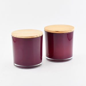 Gros 14oz mode moderne gros rouge foncé brillant vide bocaux à bougies en verre pot de bonbons avec couvercle - Product Image 4