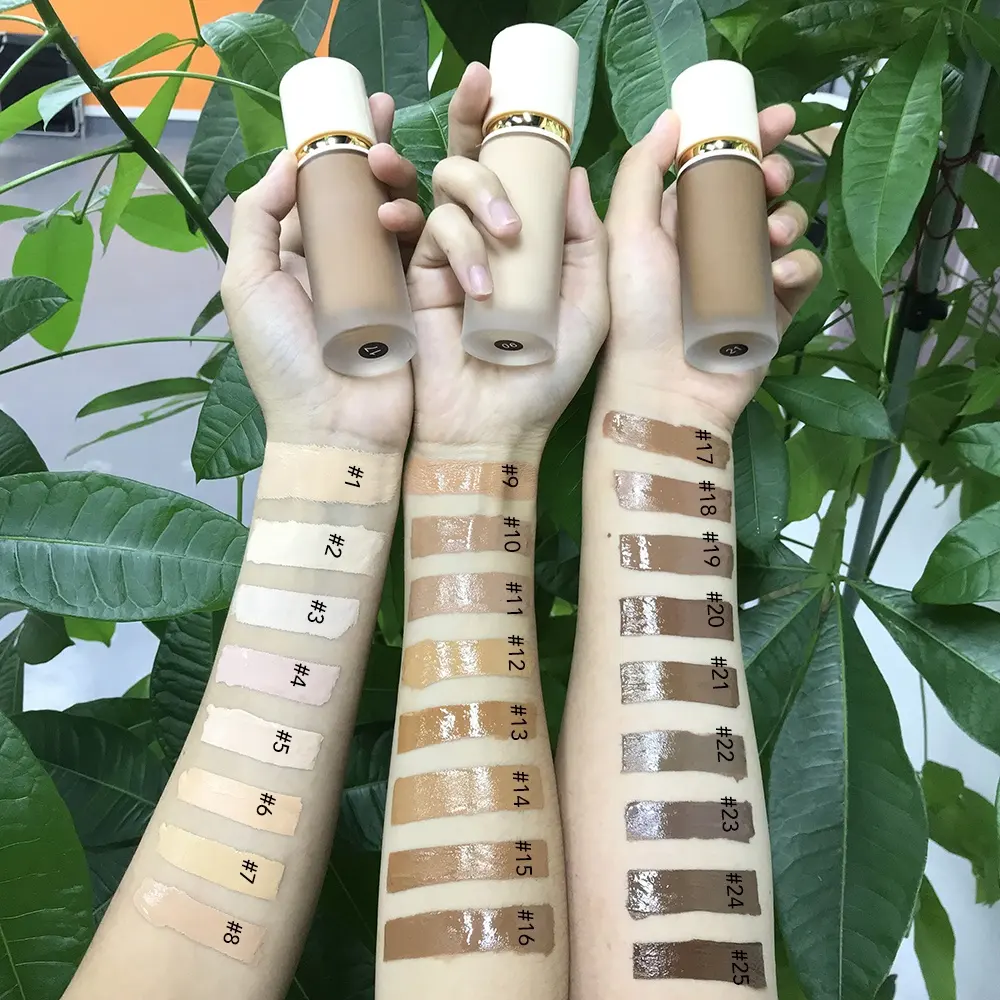 Wholesale bulk foundation makeup 8 color liquid make up foundation light dark glass luxury foundation bottle