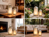 Lanterne en verre en acier inoxydable, porte-bougie décoratif, compatible avec les lumières LED pour mariage, patio, décoration de la maison
