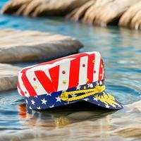 Chapeaux de fête patriotiques du 4 juillet en gros : Casquette de capitaine drapeau américain avec strass