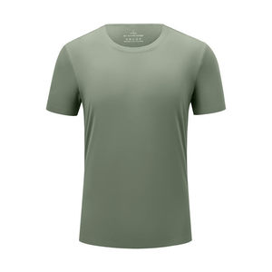 Camiseta de Verano con Cuello Redondo, Manga Corta de Nailon, Color Sólido, Ropa Informal, Verde Militar - Product Image 1