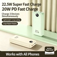 Batterie externe 22,5W PD20W à charge rapide, série de couleurs vives, affichage numérique, mini, grande capacité, approuvée par les compagnies aériennes, logo personnalisé