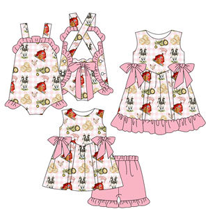 Custom Casual Worsted Farm Animals Print Kids Girls <b>Shorts</b> Outfits Baby Bubble <b>Romper</b> Sibling Matches Wholesale Children's - Product Image 1