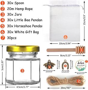 45ml glazen honingpotjes met honinglepeltje, bijen- & hoefijzerhanger, cadeauzakjes & bedankkaartjes - kraamfeest bruiloft partyfavoren - Product Image 3