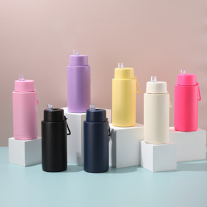 Outdoor Colorful Metal <b>Big</b> Capacity 34oz 1000ml Sports Stainless Steel Water Bottle With Portable Rope Straw - Product Image 1