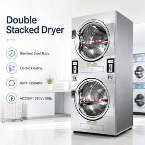 Secadora de Ropa Comercial Apilable, Totalmente Automática, de Doble Plataforma, que Funciona con Monedas, para Lavandería de Autoservicio - Product Image 5