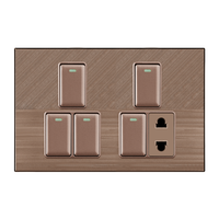 Interruptor de Pared Inteligente JUBEN Marrón con Conexión WiFi, 9 Interruptores + 1 Enchufe, 10A, Material de PC, 250V, Compatible con APP, Fácil Instalación