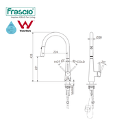 Robinet mélangeur chaud/froid Frasico, monocommande, à poser sur plan, avec douchette extractible, en acier inoxydable pour évier de cuisine