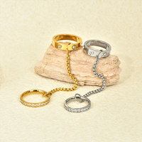 Bague double empilable en acier inoxydable 316L plaqué or PVD 14k 18k, zircon cubique, anti-ternissement, pour femme, vente en gros personnalisée