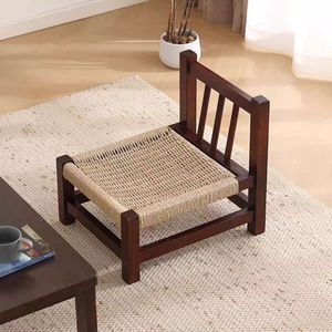 Wabi Sabi Style <b>Small</b> Chair Walnut Wood Rope Seat Low <b>Stool</b> For Living Room Or Balcony Durable Design - Product Image 3