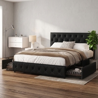 GREEN NATURE Lit plateforme King Size moderne avec rangement, tête de lit capitonnée en cuir à motifs losanges, réglable, robuste en bois/métal