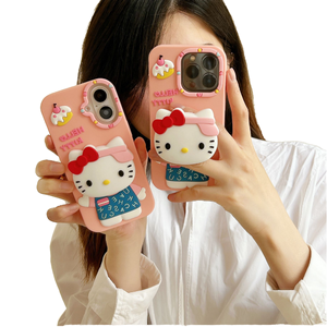 Dễ Thương 3D Silicone Kitty Chủ Đối Với iPhone 16 Pro Max 15 14 13 Mềm Da Cover Quay Lại Chống Sốc Đứng Điện Thoại Di Động Trường Hợp OPP Túi - Product Image 1