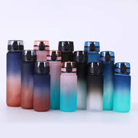Bouteille d'eau en plastique écologique anti-fuite de 650 ml, tendance, pour le sport et la course en plein air, avec couvercle