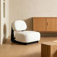 Fauteuil d'appoint nordique moderne CARLFORD avec pieds en bois, fauteuil de détente individuel en bouclette pour salon