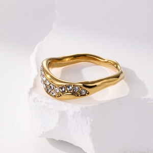 New Fashion Jewelry Waterproof Stainless Steel Diamond <strong>Ring</strong> 18k Gold Plated Irregular <strong>Wavy</strong> Women's <strong>Ring</strong> For Gift - Product Image 3