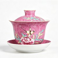 Ensemble de tasses à thé en porcelaine RED LEAF CERAMICS de qualité supérieure avec couvercle et plateau, 200 ml, style chinois traditionnel, luxe classique, réutilisable, respectueux de l'environnement