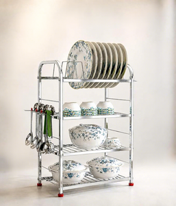 Étagère à vaisselle en métal à 3 niveaux, support de rangement multifonctionnel pour la cuisine avec crochets pour assiettes, bols, tasses - Product Image 5
