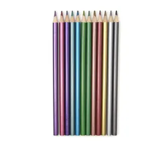 Okul sanat tedarikçisi 7 inç 12 adet ahşap renkli kurşun kalem Set çizim metalik boya ile özel logo baskılı sanat boyama kalem