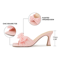 WETKISS Günstige Rosa Große Schleife Plissierte Mules Damen Pantoletten Sandalen Offene Quadratische Zehenpartie Hoher Absatz Brautkleid-Schuhe für Hochzeiten