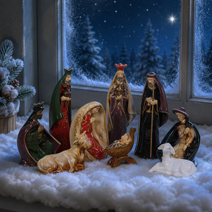 Decorazione Natalizia per la Casa, Statuetta della Sacra Famiglia, Set Presepe in Resina Colorata - Product Image 4