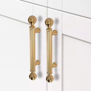 Luxury Gold Fluted Zinc Alloy Cabinet Pulls with Crystal Accents Furniture Handles for Cabinets Wardrobes Dressers - Product Image 2
