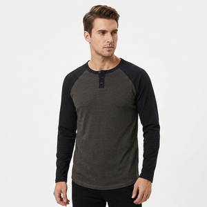 Camiseta de Manga Larga para Hombre, Corte Ajustado, Raglán, Color Sólido en Contraste, 100% Algodón, Fabricante OEM, Suministro de Ropa Ecológica - Product Image 1