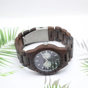 Montre pour homme en bois foncé entièrement naturel, cadran noir scintillant étoilé, bracelet en bois massif, écologique, décontractée, quotidienne, étanche - Product Image 4