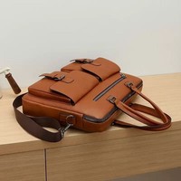 Sacoche Ordinateur Portable en Cuir PU Vintage, Sac Messager d'Affaires Souple avec Logo Personnalisé, Porte-Documents Étanche Portable, OEM Disponible
