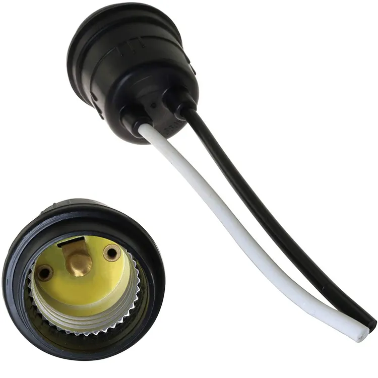E26 E27 Lamp Waterproof Black Pigtail Lamp Holder Socket 12cm wire 110V-250V 2A Retro Vintage Lamp Holder